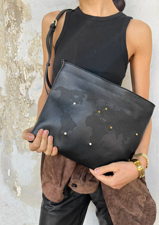 WORLD MAP CLUTCH - BLACK